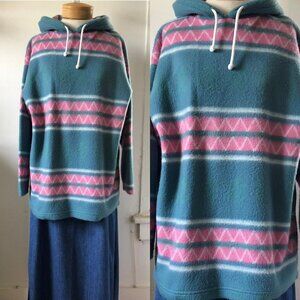 Vintage 80s Hooded Sweater - Pastel Geometric Pattern - One Size
